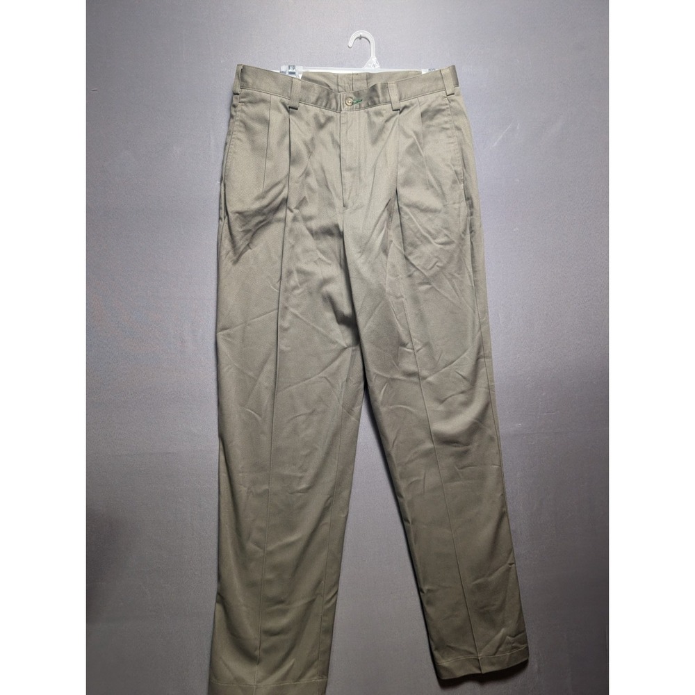 Tommy Hilfiger Khaki Pants Men's 34x32 Beige Pleated Slash Pockets Straight Leg